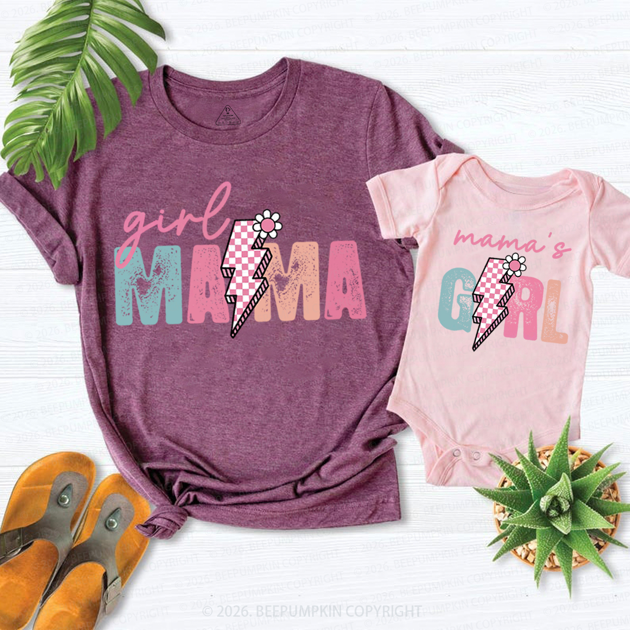 Girl Mama Mama's Girl Pink Lightning Mom&Me Matching T-Shirts