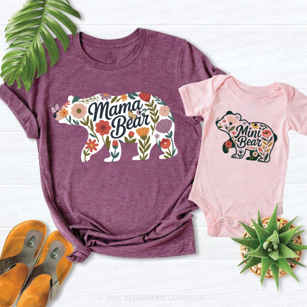 Mama Bear Mini Bear Floral Mom&Me Matching T-Shirts