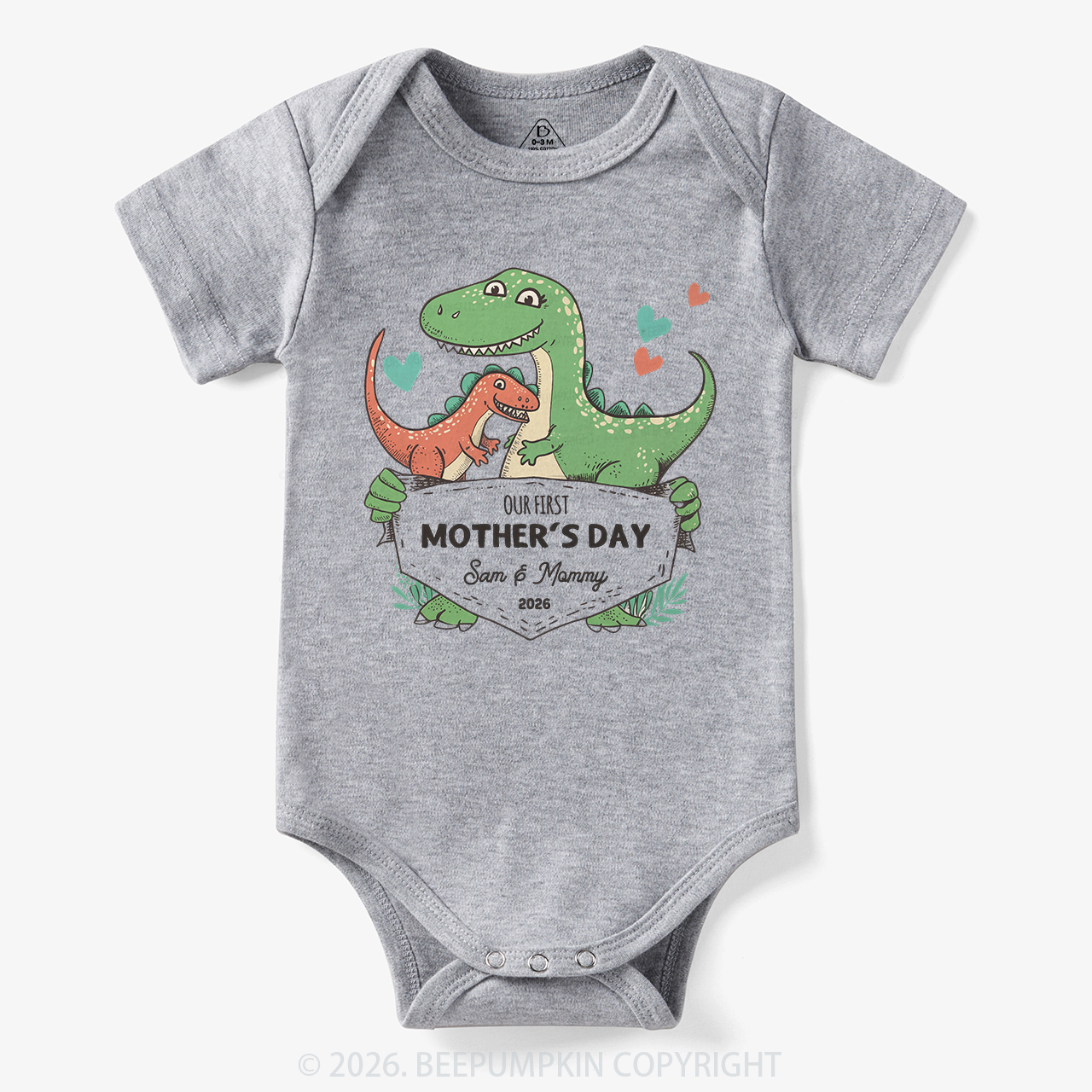 Personalized Our First Mother's Day Cute Dinosaur Bodysuit