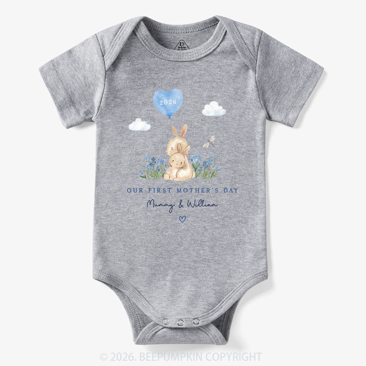 Personalized Our First Mother's Day Rabbit Together Bodysuit