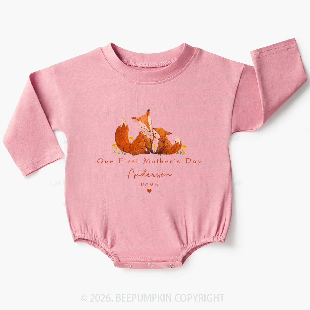 Personalized First Mother's Day Fox Baby Bubble Romper