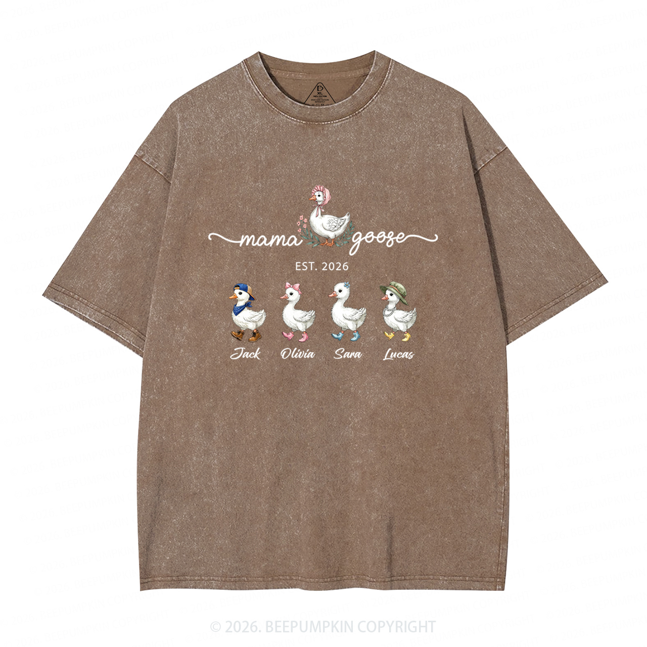 Personalized Mama Kids Names Washed T-Shirts