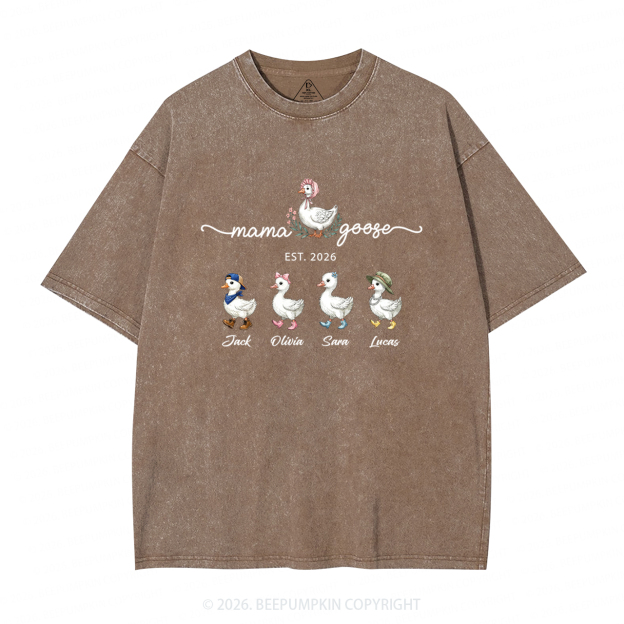Personalized Mama Kids Names Washed T-Shirts