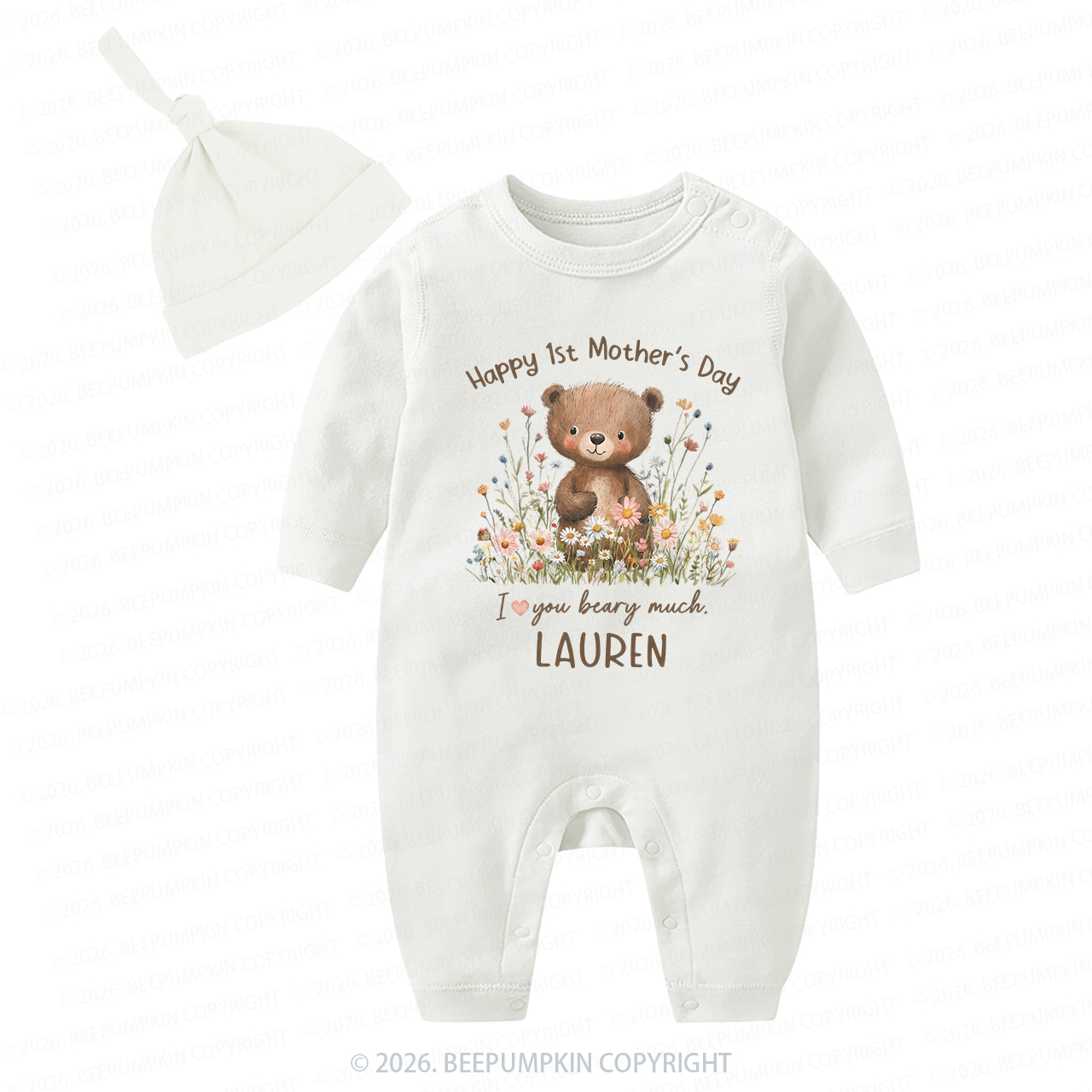Personalized Happy 1st Mother's Day Floral Bear Baby Coming Home Outfit