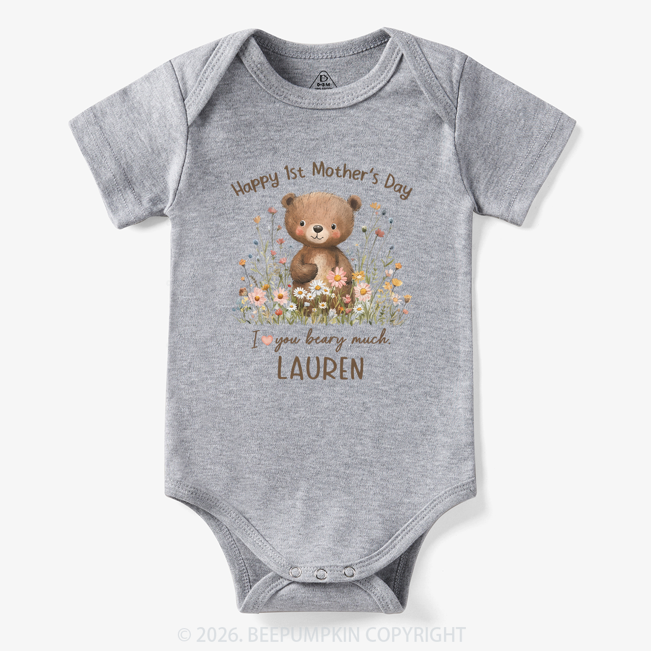 Personalized Happy 1st Mother's Day Floral Bear Bodysuit