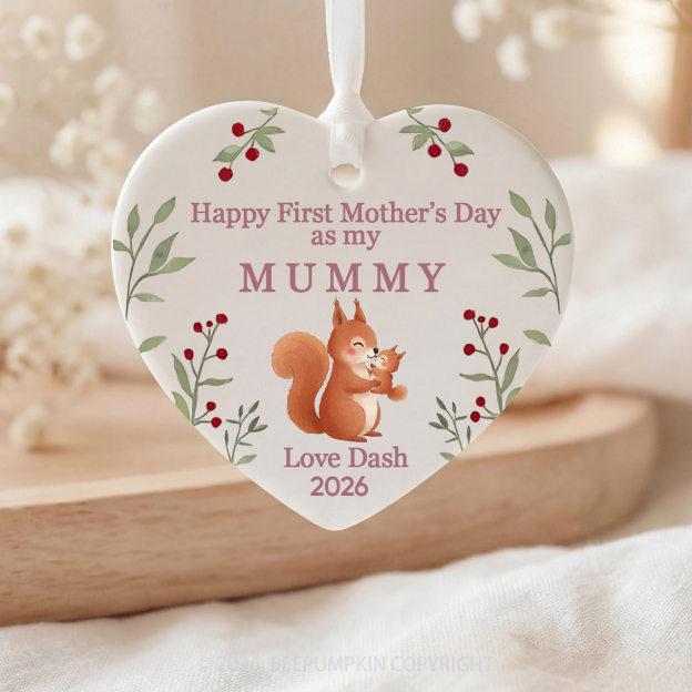 Personalized First Mother's Day Fox Ceramic Heart Ornament