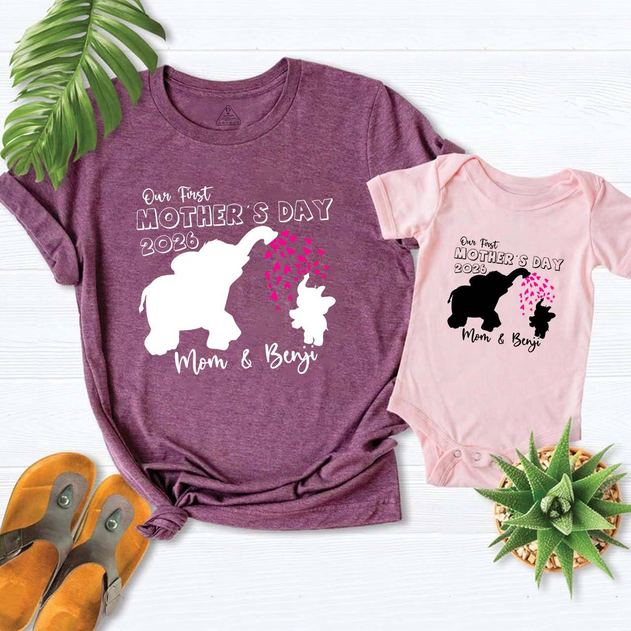 Personalized Our First Mothers Day Elephants Mom&Me Matching Tees