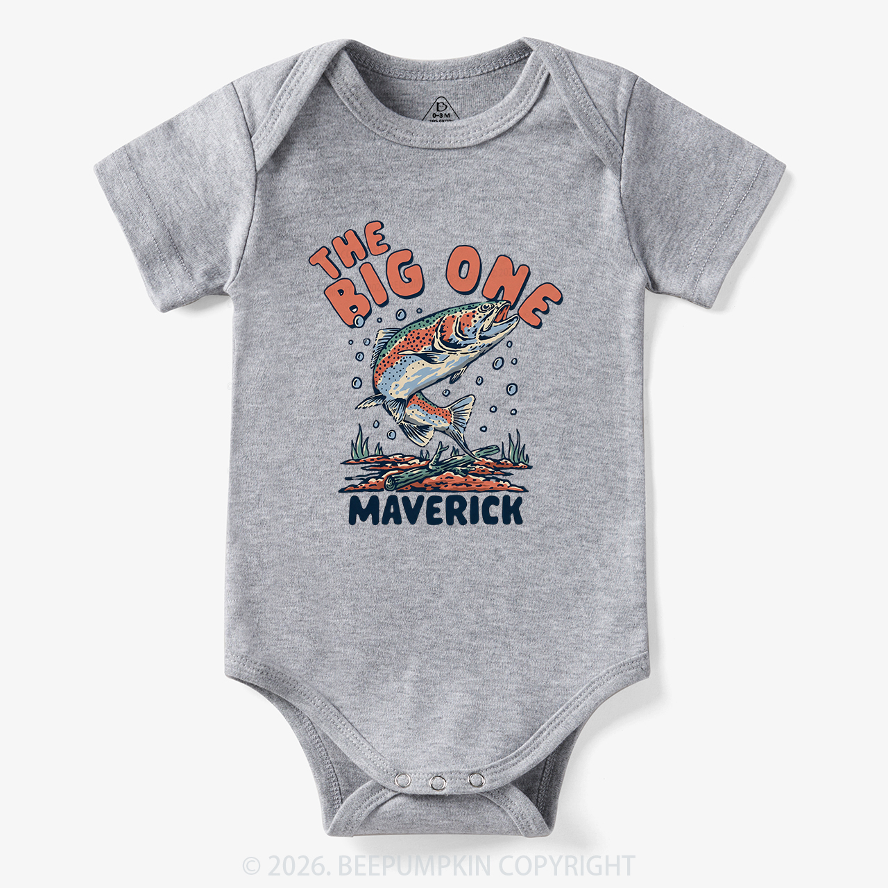 Personalized Retro The Big One Fishing Trout 1st Birthday Bodysuit