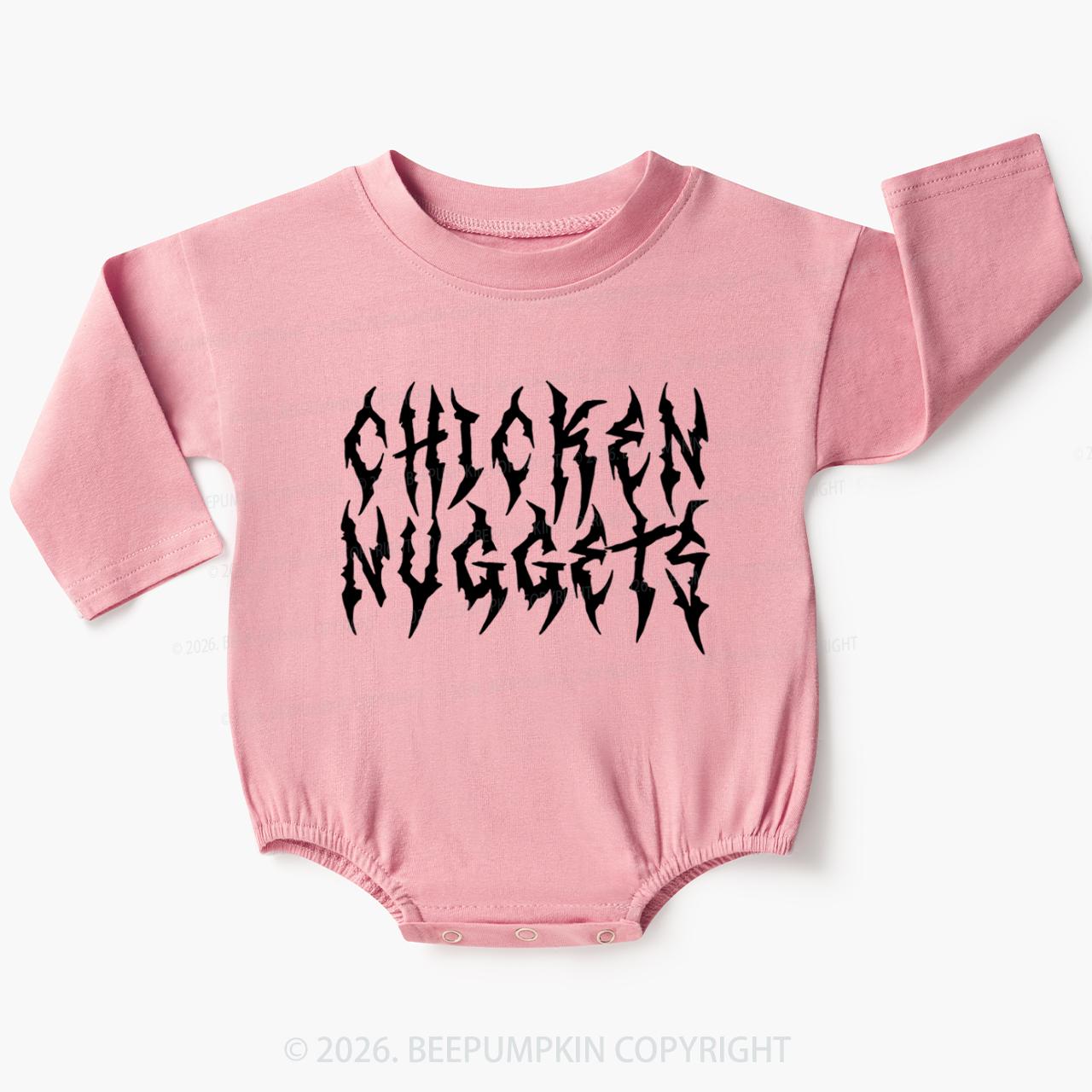 Chicken Nuggets Heavy Metal Font Baby Bubble Romper
