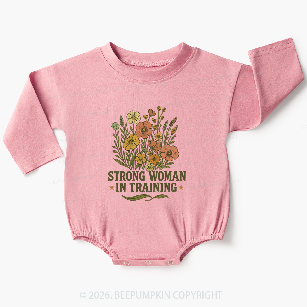 Strong Woman In Training Floral Baby Bubble Romper