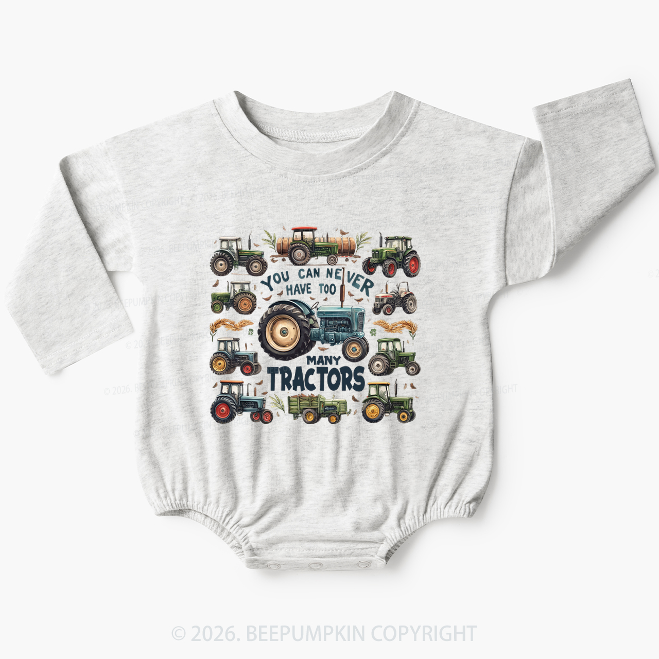 You Can Never Have Too Many Tractors Baby Bubble Romper