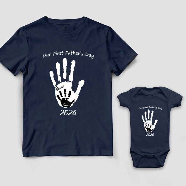 Personalized Handprint Name Dad&Me Matching T-Shirts