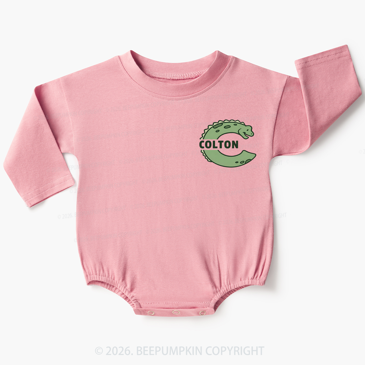 Personalized Cute Dinosaur Initial With Name Baby Bubble Romper