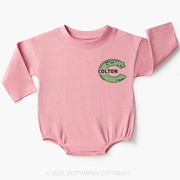 Personalized Cute Dinosaur Initial With Name Baby Bubble Romper