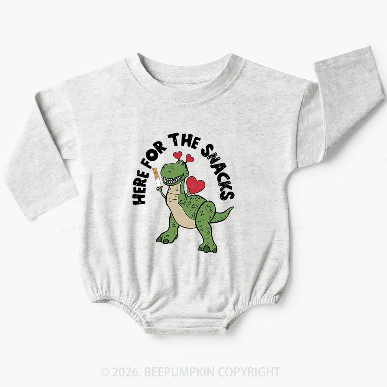 Here For The Snacks Funny Dinosaur Baby Bubble Romper