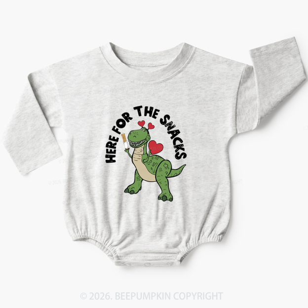 Here For The Snacks Funny Dinosaur Baby Bubble Romper