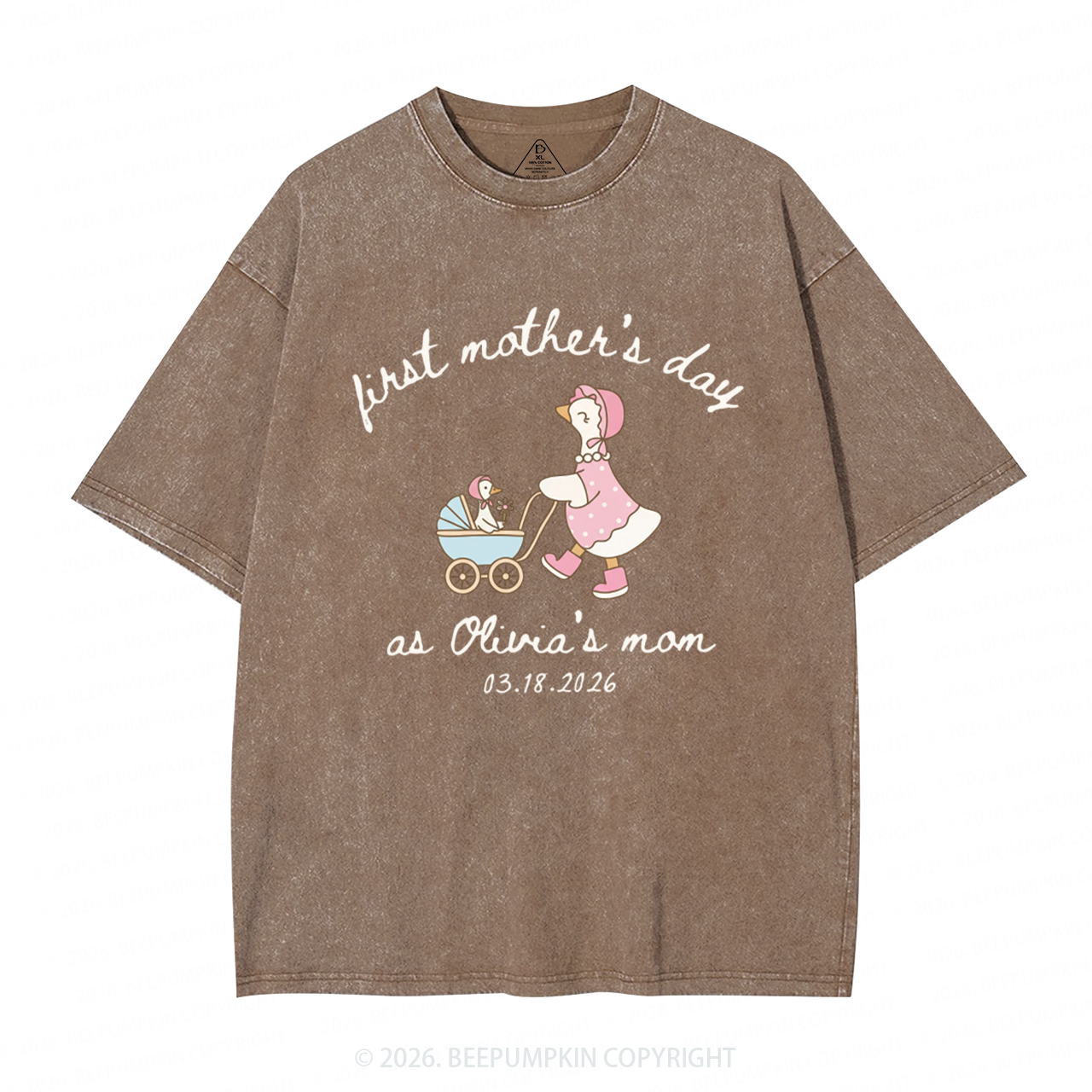 Personalized Goose Mama First Mother's Day Adult Washed T-Shirts