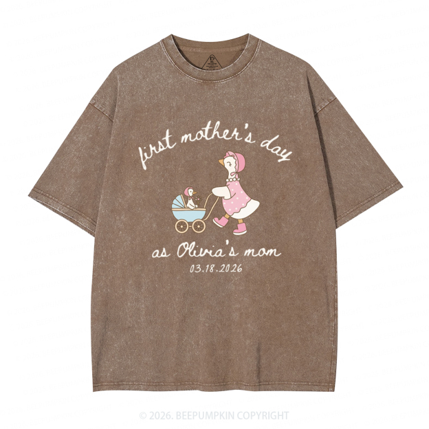 Personalized Goose Mama First Mother's Day Adult Washed T-Shirts