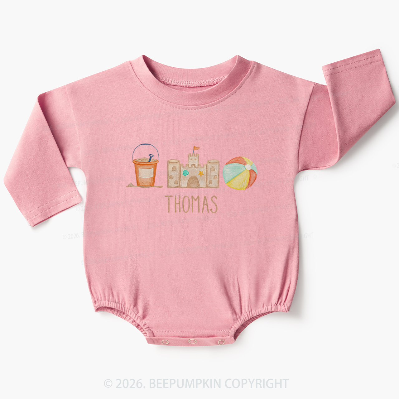 Personalized Summer Beach Toys Trio Baby Bubble Romper