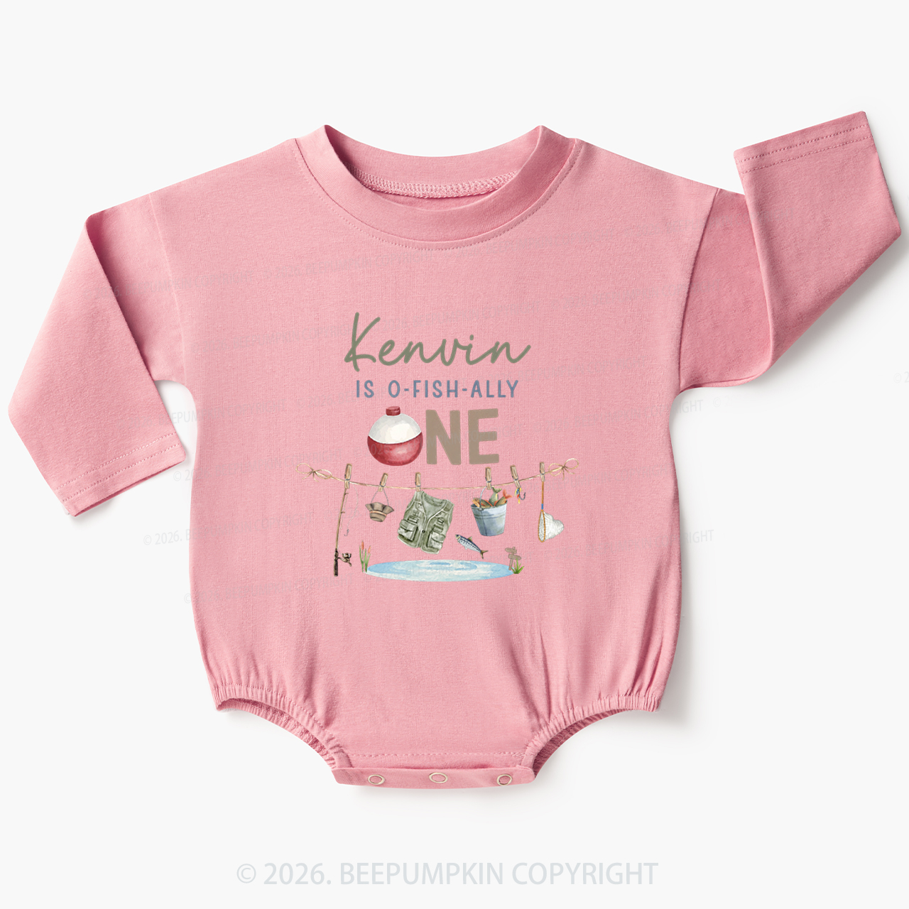 Personalized O-Fish-Ally One Birthday Fishing Baby Bubble Romper