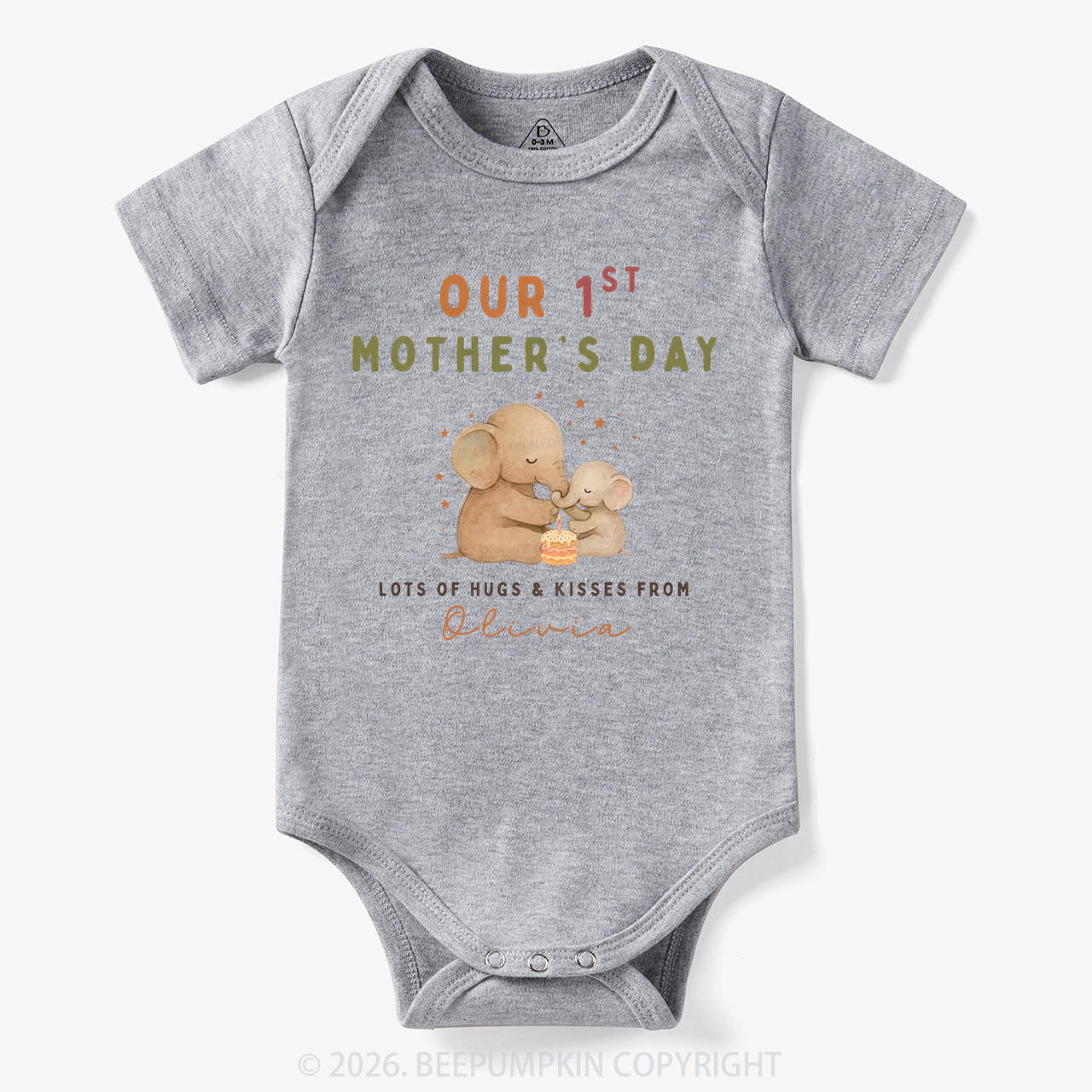 Personalized First Mother's Day Cute Elephant Bodysuit