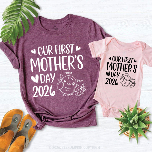 Personalized Cute Chicks Our First Mothers Day 2026 Mom&Me Matching T-Shirts