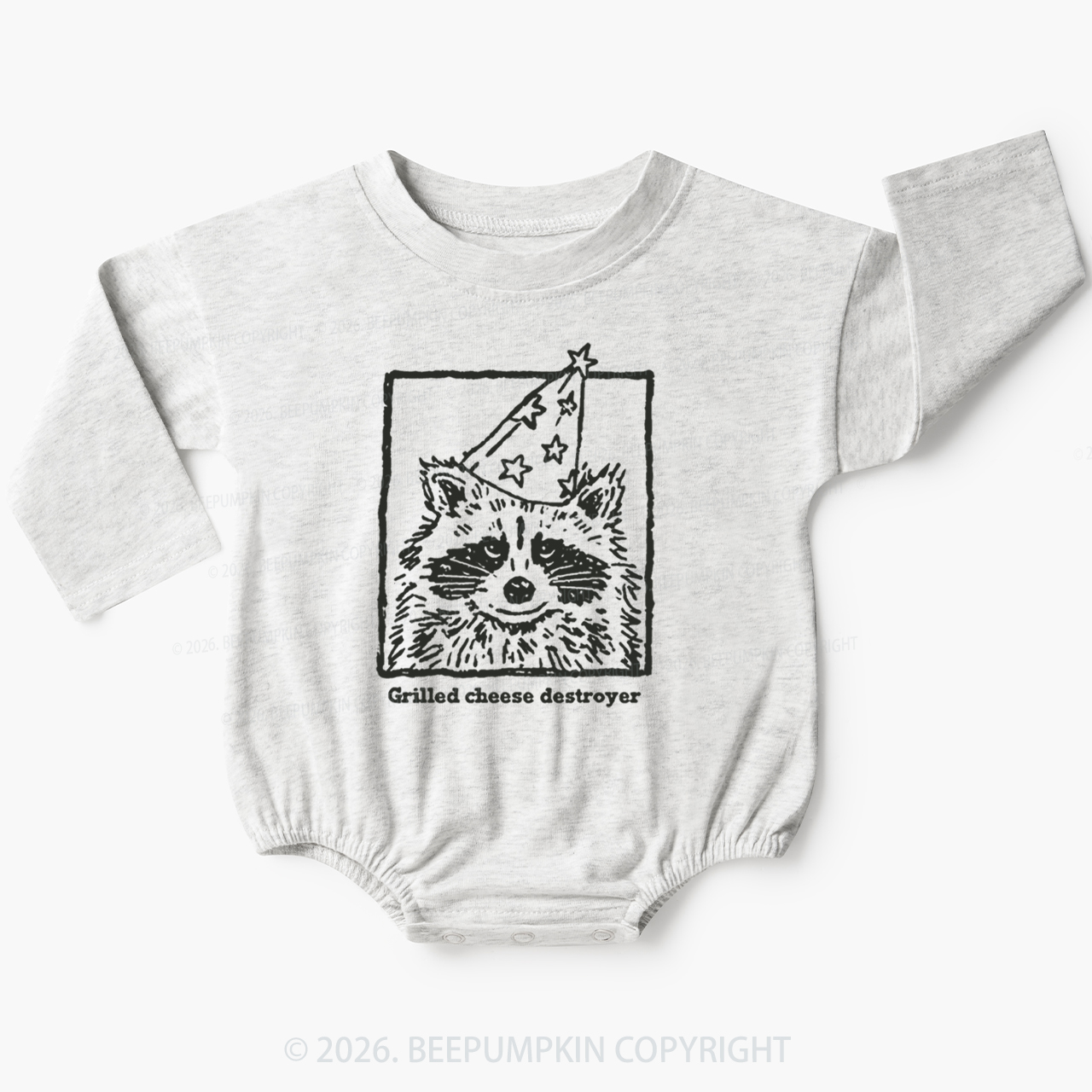 Vintage Raccoon Funny Grilled Cheese Destroyer Baby Bubble Romper