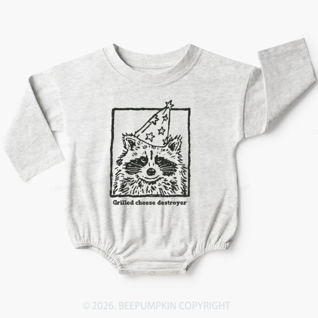 Vintage Raccoon Funny Grilled Cheese Destroyer Baby Bubble Romper