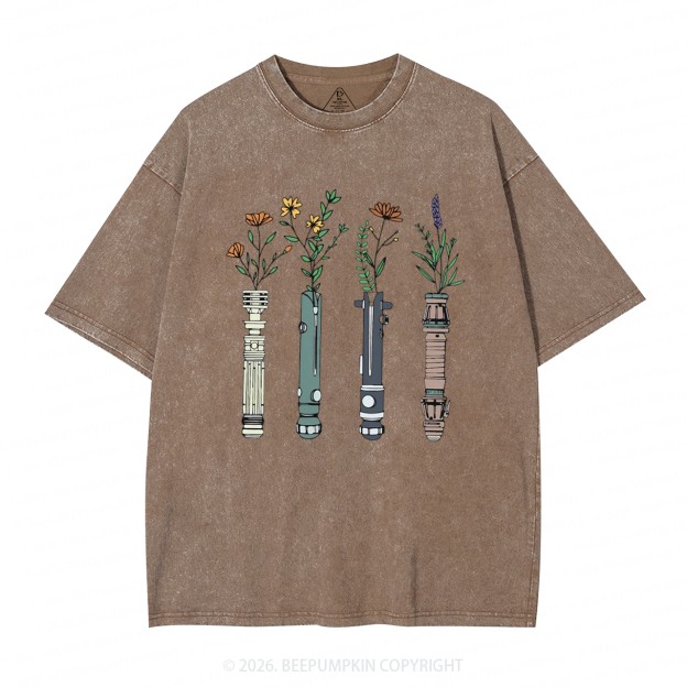 Floral Lightsaber Galaxy Washed T-Shirts