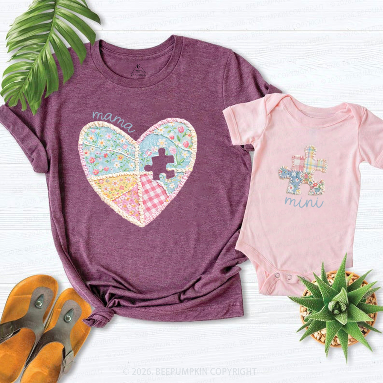 Faux Patchwork First Mothers Day Mom&Me Matching T-Shirts