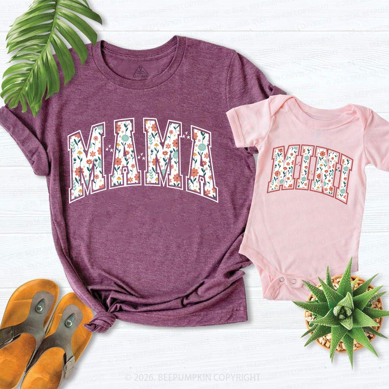 Retro Boho Floral Mom&Me Matching T-Shirts