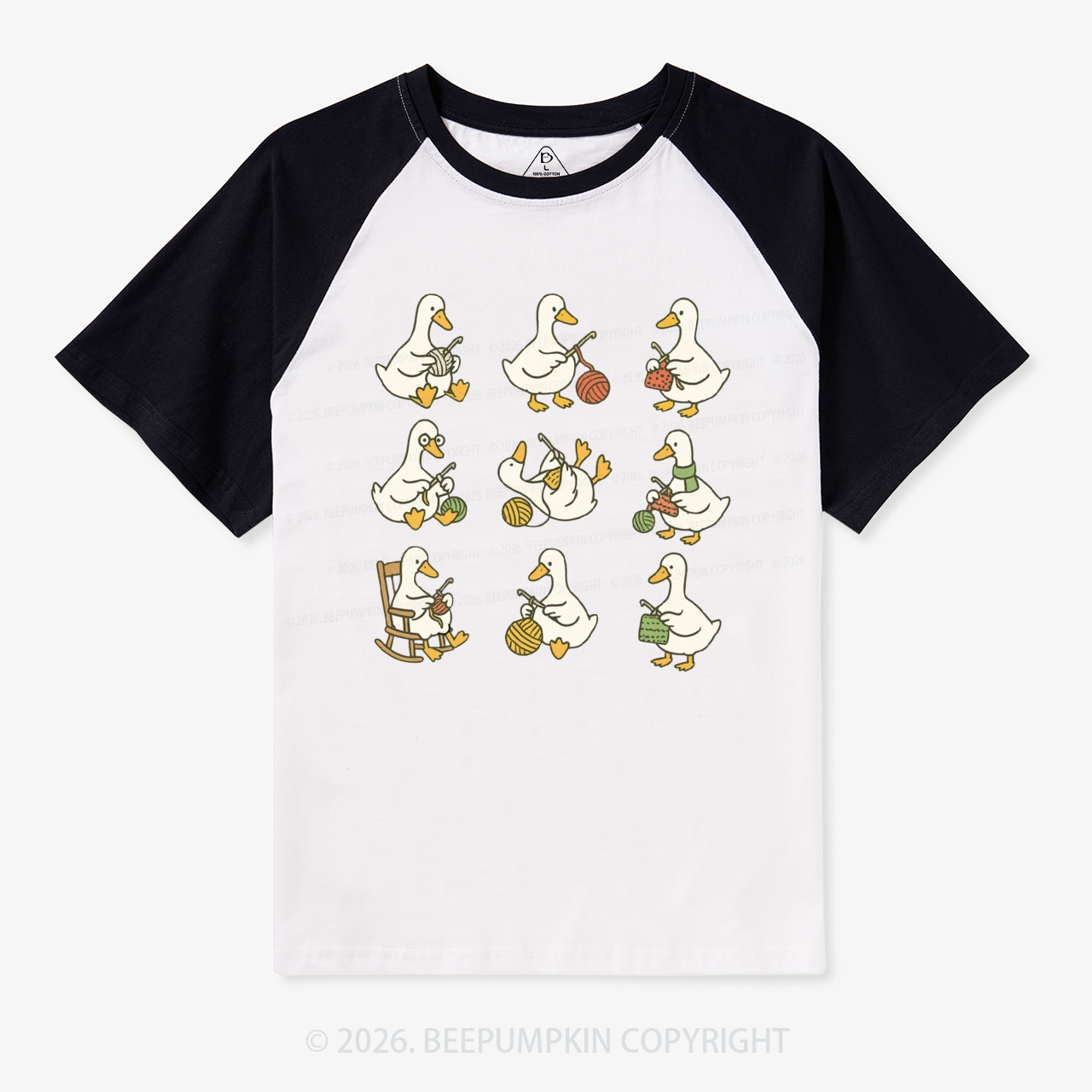 Cute Goose Crocheting Vintage Raglan T-shirt