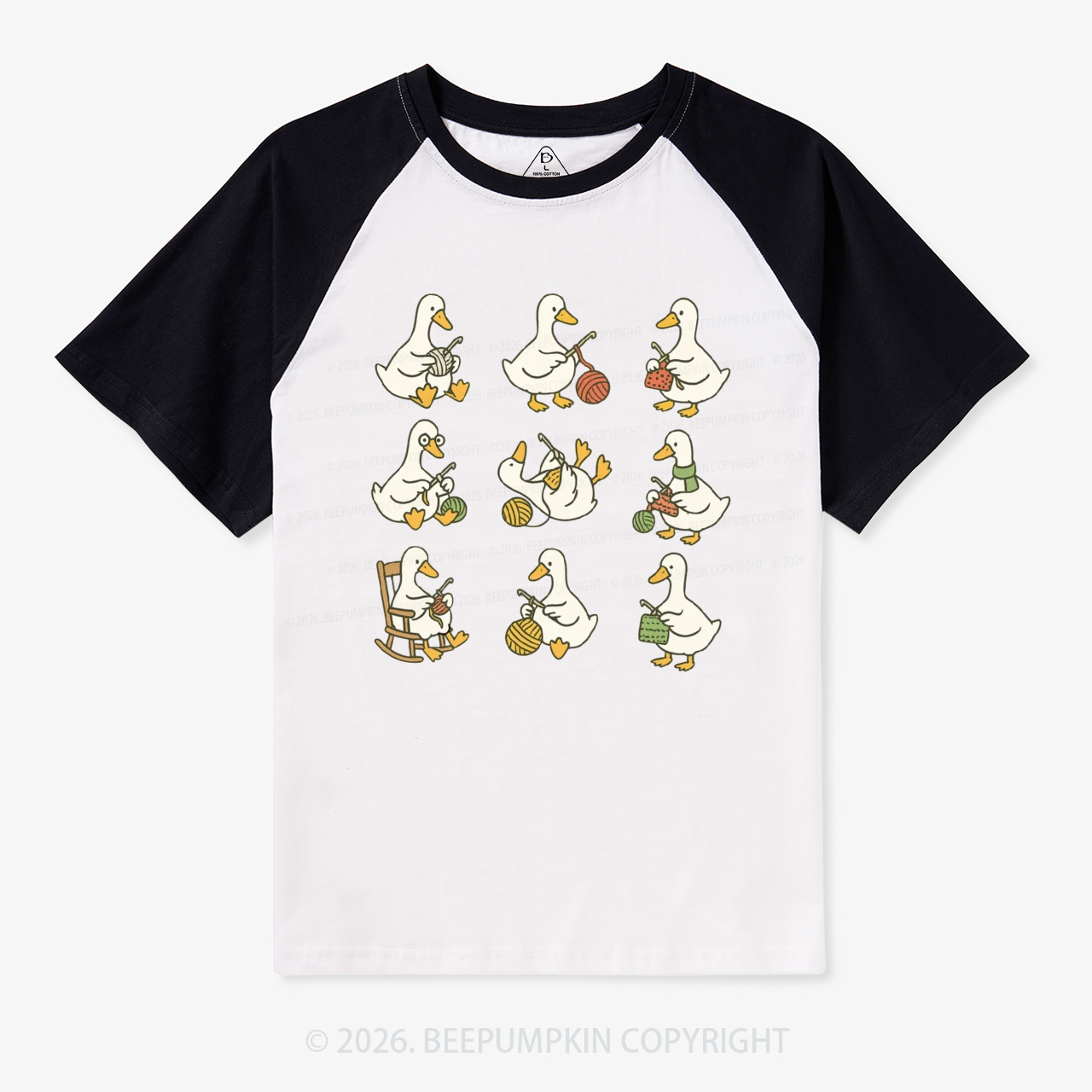 Cute Goose Crocheting Vintage Raglan T-shirt