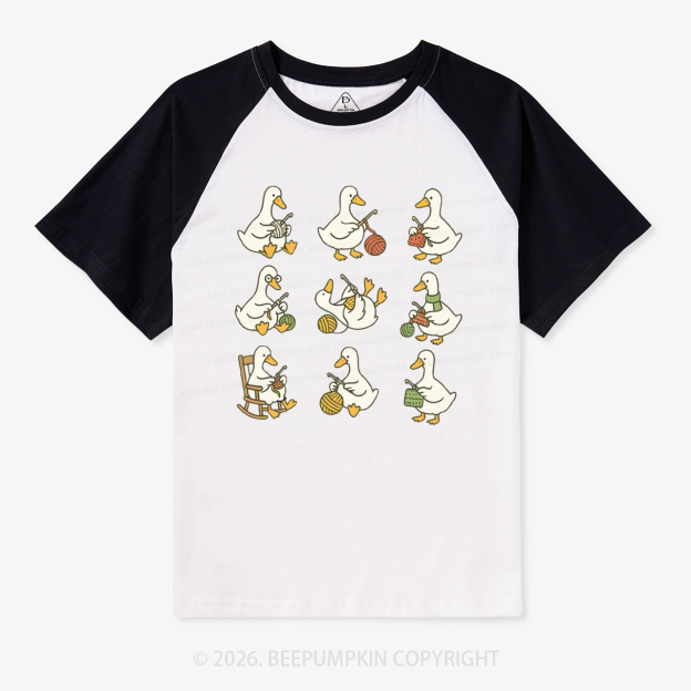 Cute Goose Crocheting Vintage Raglan T-shirt