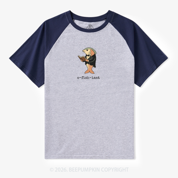 Fisherman O-fish-iant Retro Raglan T-shirt