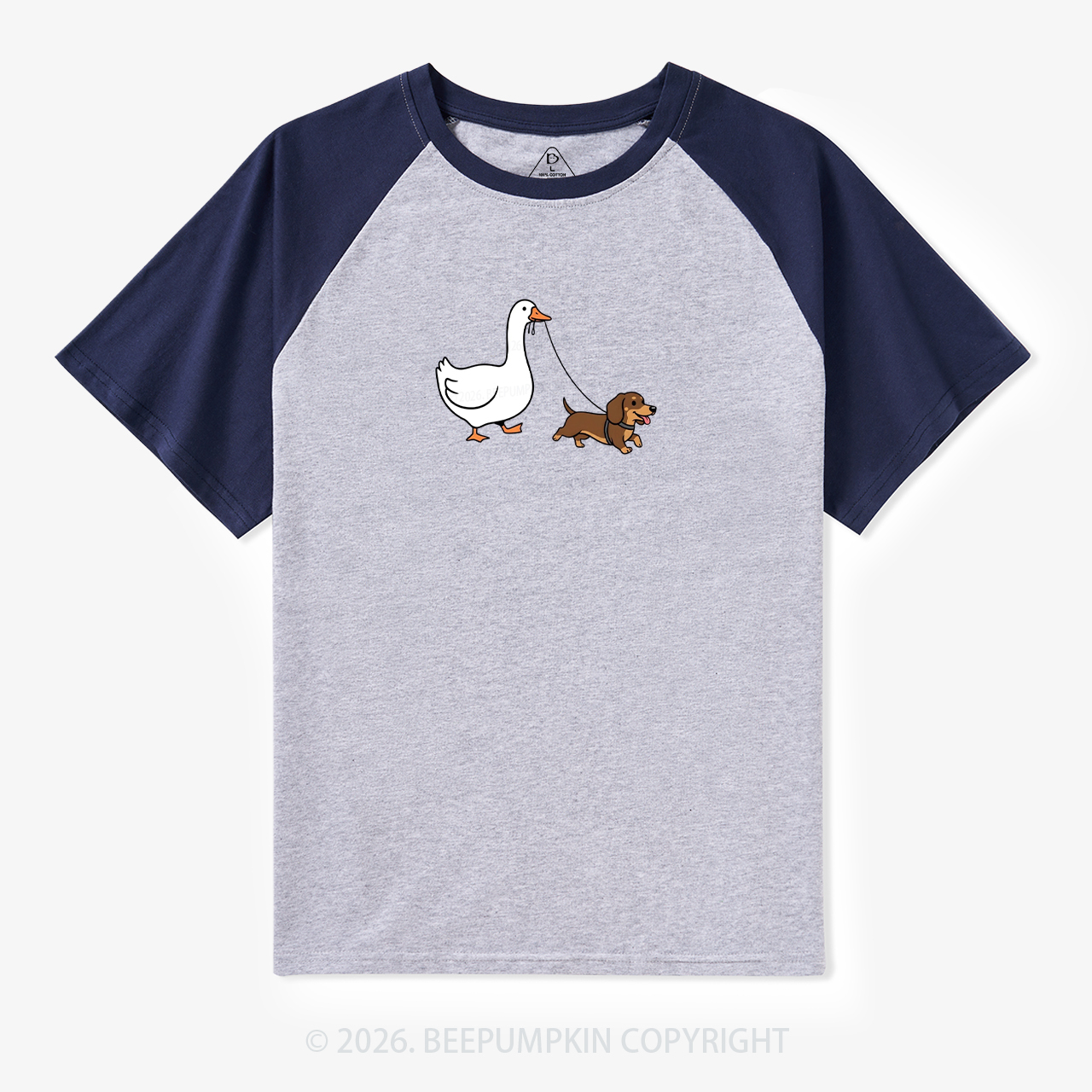 Silly Goose Walking Dachshund Dog Retro Raglan T-shirt