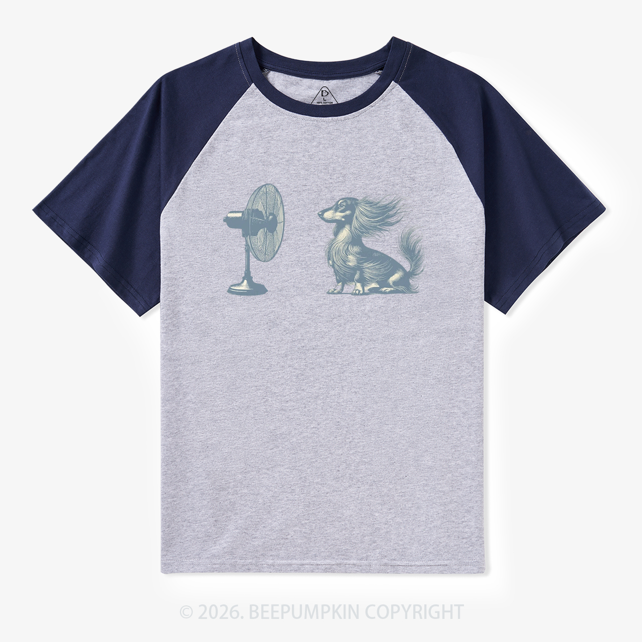 Dachshund Dog with Fan Vintage Raglan T-shirt