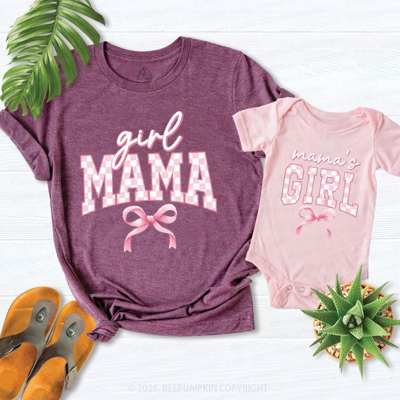 Pink Bow Girl Mama and Mama’s Girl Mom&Me Matching T-Shirts