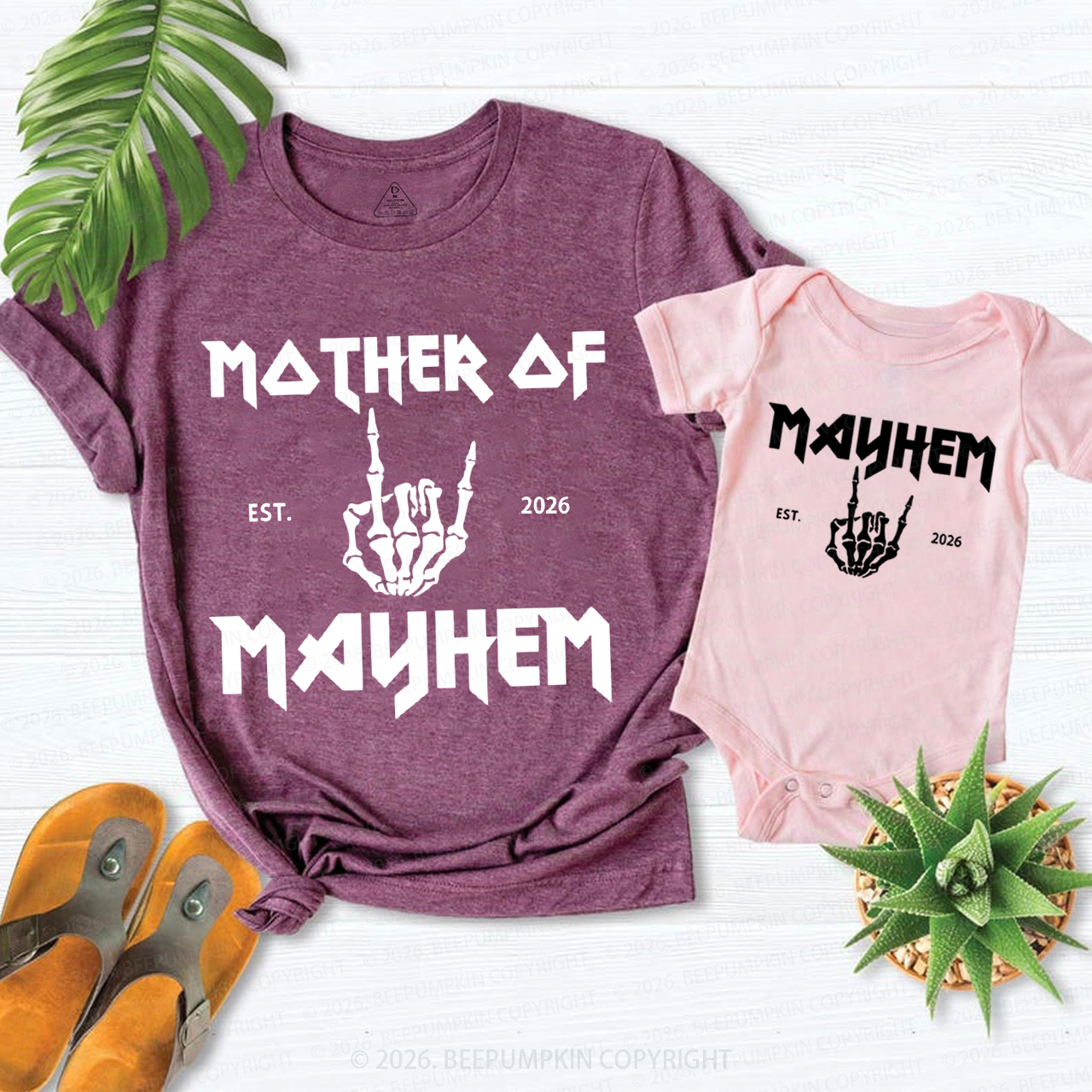 Personalized Mother of Mayhem Alt Rocker Mom&Me Matching T-Shirts