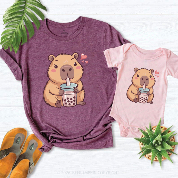 Capybara Bubble Tea Mom&Me Matching T-Shirts