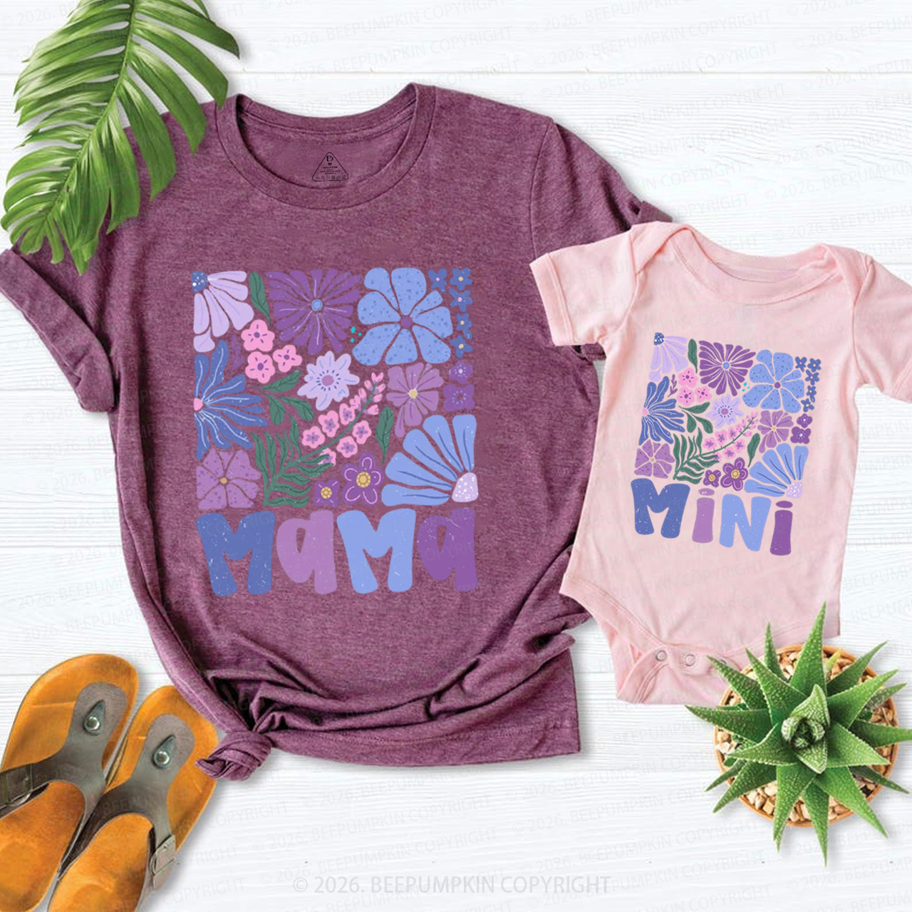 Spring Boho Flower Mama and Mini Mom&Me Matching T-Shirts