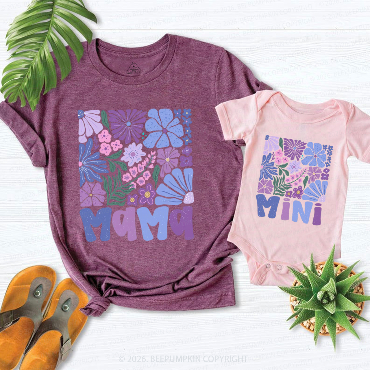 Spring Boho Flower Mama and Mini Mom&Me Matching T-Shirts