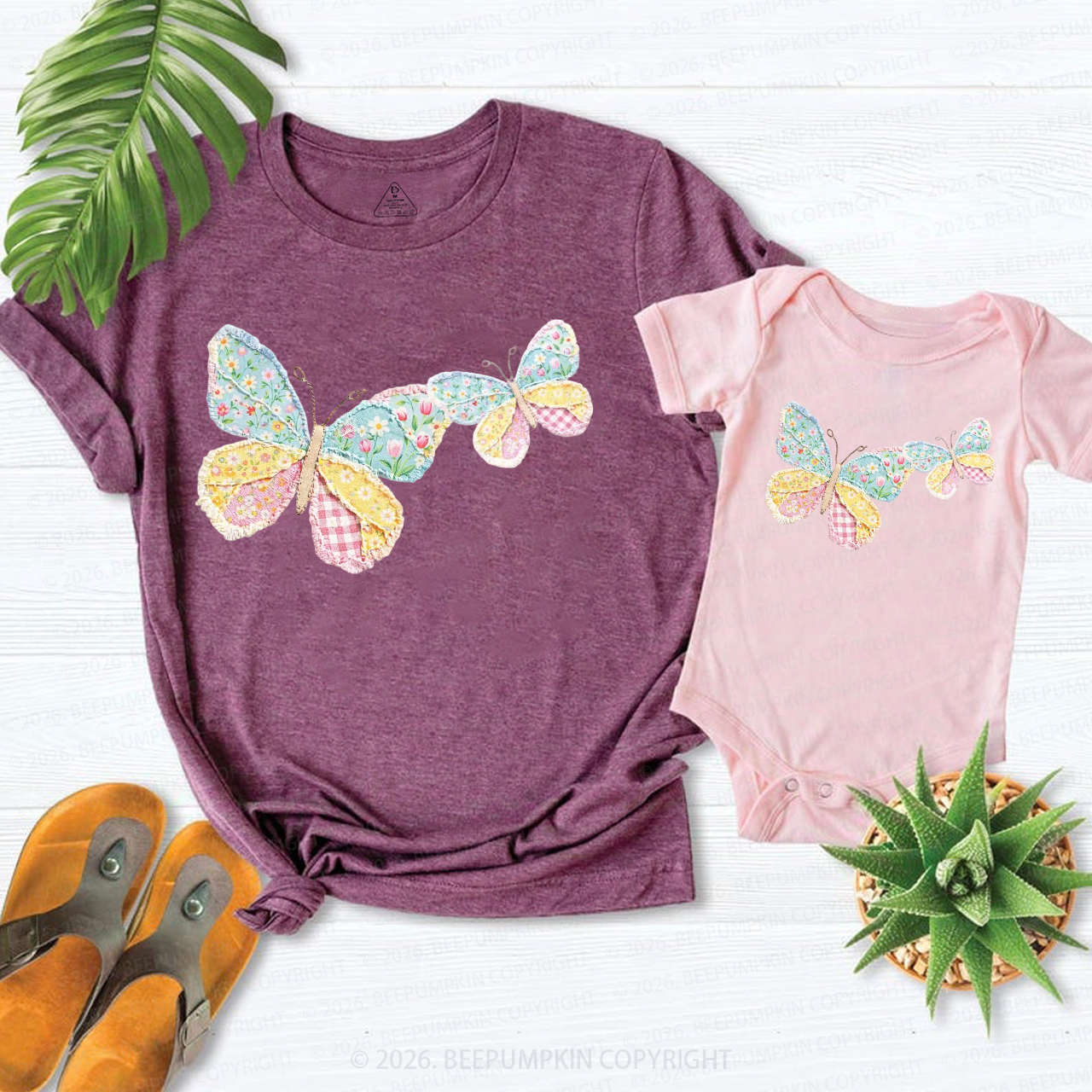 Faux Patchwork Butterfly Mama Mini Mom&Me Matching T-Shirts