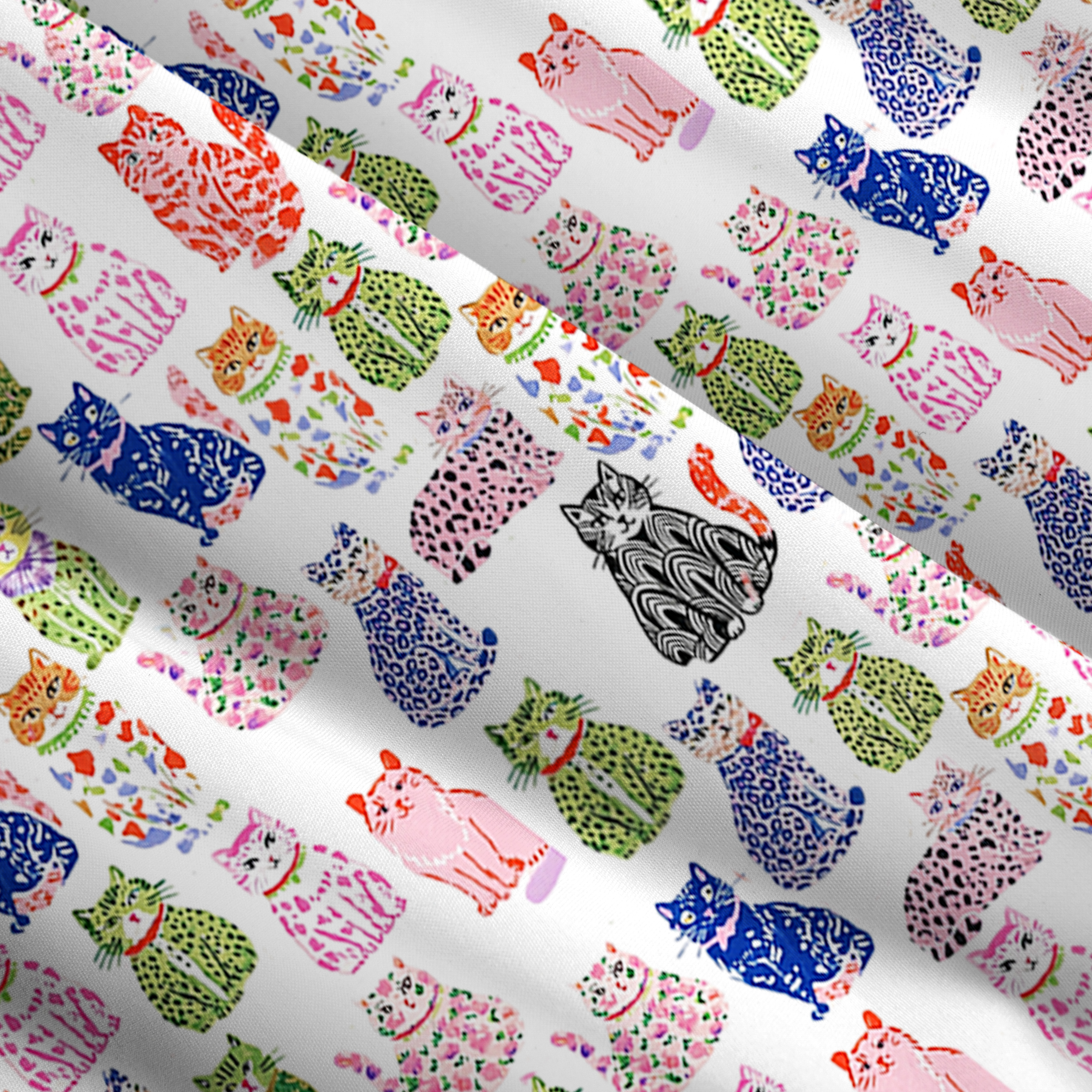 Whimsical Colorful Cat All-Over Print Women’s Voile Cami Dress