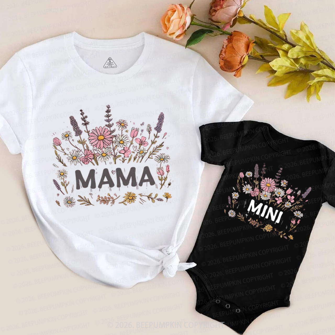 Cute Mama Mini with Floral Mom&Me Matching T-Shirts