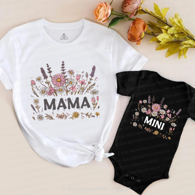 Cute Mama Mini with Floral Mom&Me Matching T-Shirts