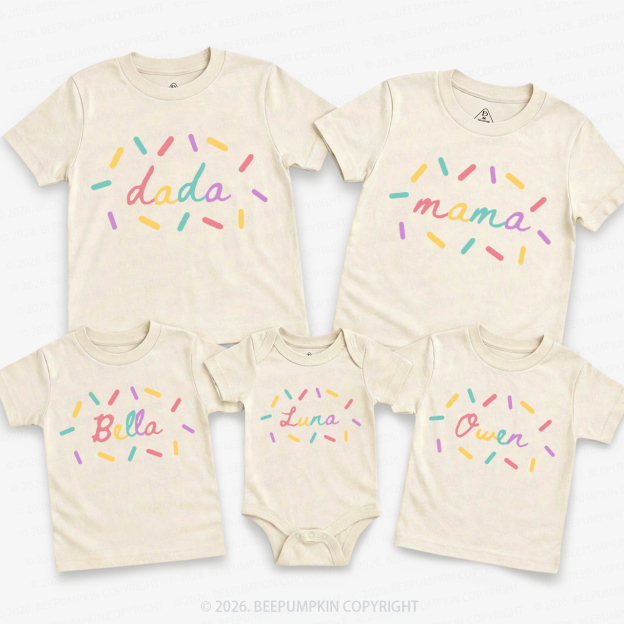 Personalized Sprinkles Donut Theme Family Matching T-Shirts