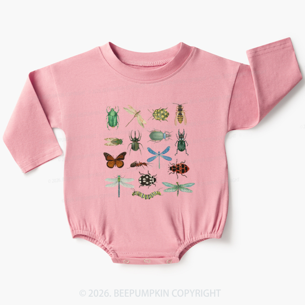Retro Bugs Boho Natural Baby Bubble Romper