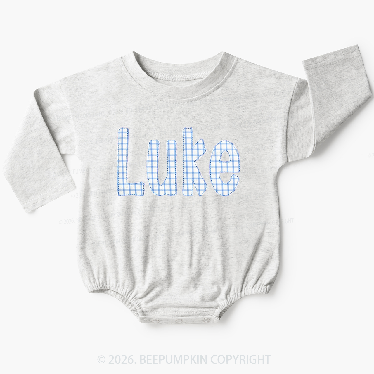 Personalized Plaid Applique Name Baby Bubble Romper