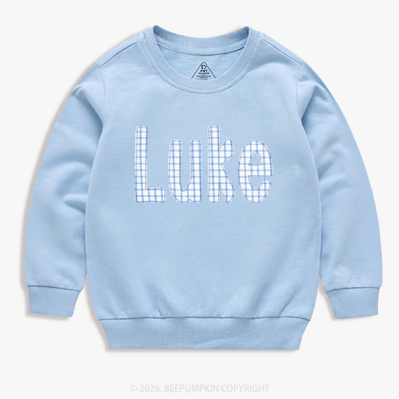 Personalized Plaid Applique Name Kid's Sweatshirt